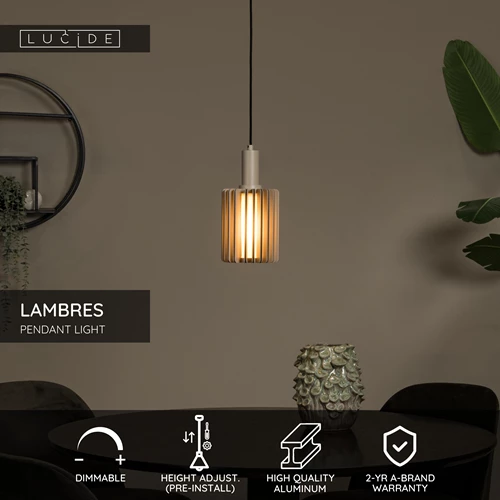 Lucide LAMBRES - Pendant light - Ø 15 cm - 1xE27 - Taupe - USP